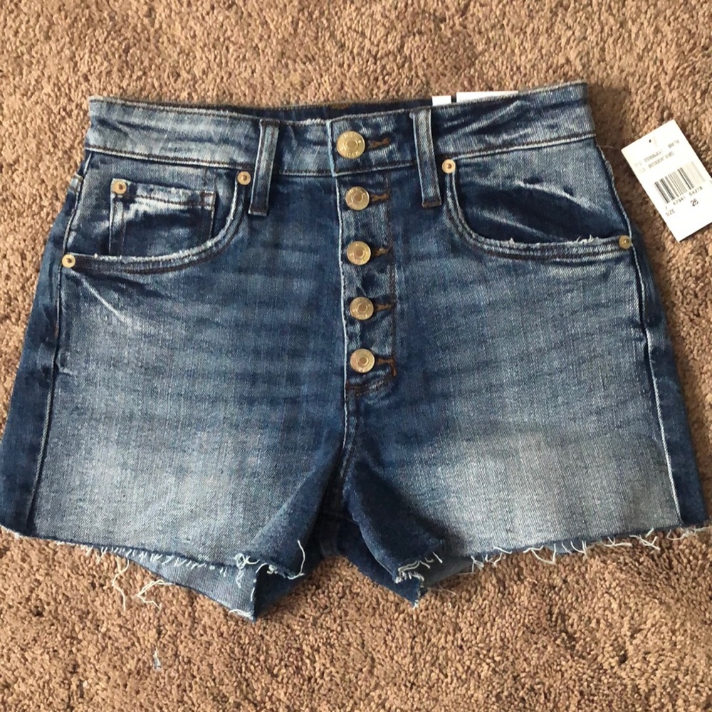 Blue, exposed button shorts